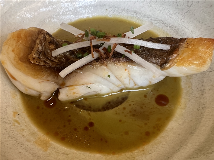 charred bream with champagne sauce
